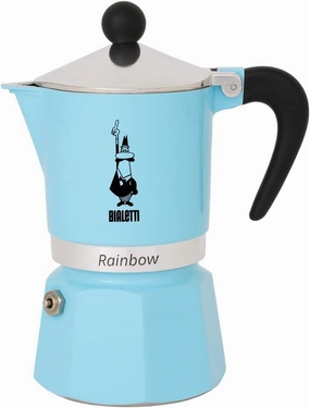 Bialetti - Rainbow: Stovetop Espresso Maker, Moka Pot 3 Cups (4.3 Oz - 130 Ml), Aluminium, Light blue