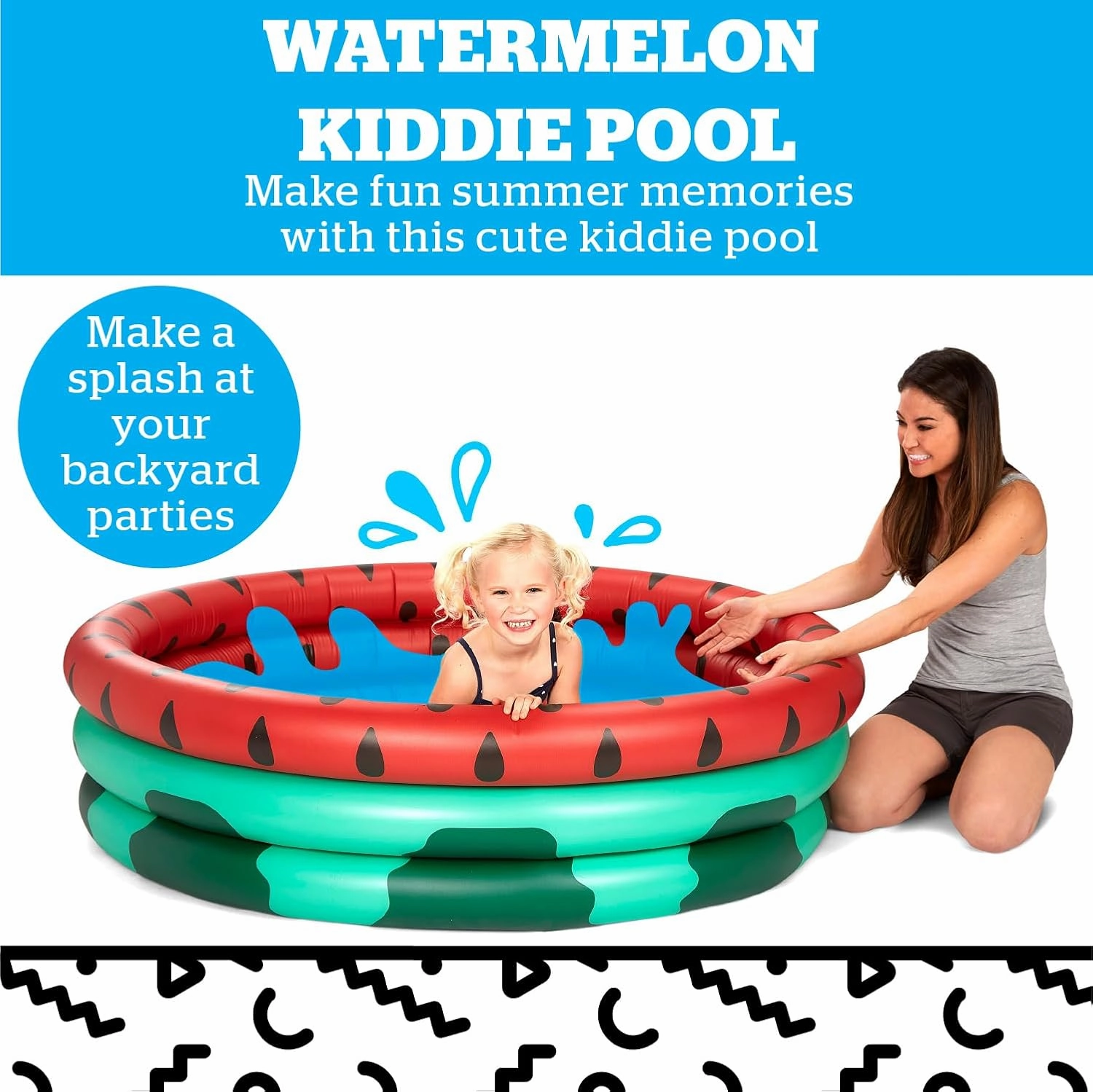 BigMouth Inc Inflatable Kiddie Pool, Blow Up Kid Swimming Pool for Backyard, Small Swim & Splash Pool for Kids - Watermelon, 5 Feet Wide