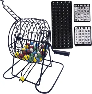 Bingo Set Deluxe Fun Bingo Game Set Includes 150 Colorful Bingo Chips, 18 Bingo Cards, 75 Bingo Balls, 8" Hand-Cranked Bingo Cage & Board Bingo Sets for Adults Large Group, Party, Bar Bingo Game