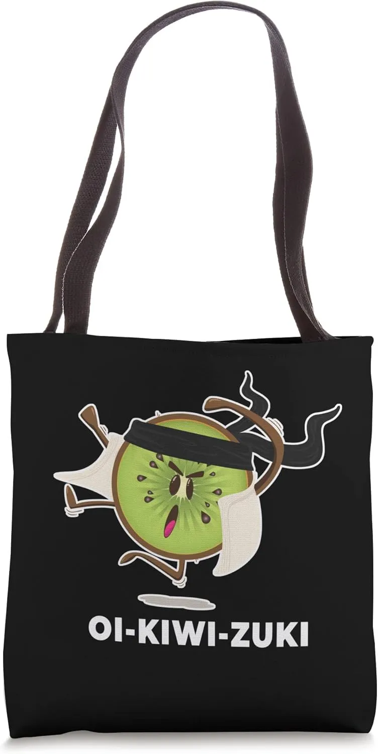 Black Belter Karate Kiwi doing a Oi Kiwi Zuki Kick Tote Bag