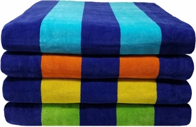 Black & White Brands 100 Percent Plush Cotton Velour Beach/Pool Towel Set. Multicolor 4 Piece Cabana Stripe (Large 30x60 425 GSM)