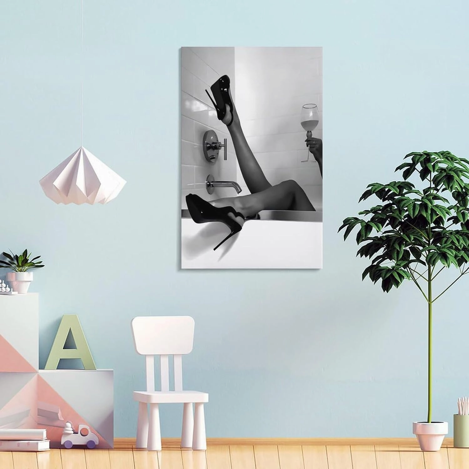Black And White Woman in High Heels Drinking in Bathtub Poster Canvas Wall Art Poster For Room Aesthetic And Decor Poster For Bedroom Living Room Office Kitchen Bathroom Decor Frame-Poster24x36inch(60