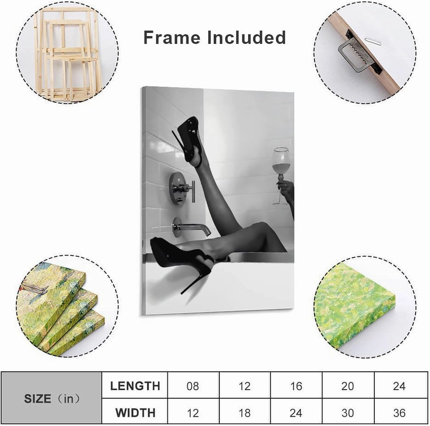 Black And White Woman in High Heels Drinking in Bathtub Poster Canvas Wall Art Poster For Room Aesthetic And Decor Poster For Bedroom Living Room Office Kitchen Bathroom Decor Frame-Poster24x36inch(60