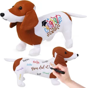 Blank Dachshund with Graduation Cap Toys Autograph Stuffed Dog Class of 2025 Graduated Plush Stuffed Teddy Animal Dog for Graduation Day Gift(Dachshund)