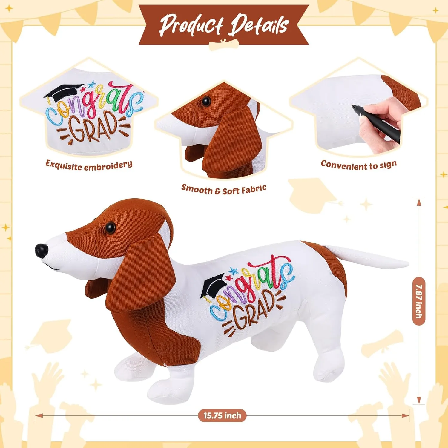 Blank Dachshund with Graduation Cap Toys Autograph Stuffed Dog Class of 2025 Graduated Plush Stuffed Teddy Animal Dog for Graduation Day Gift(Dachshund)