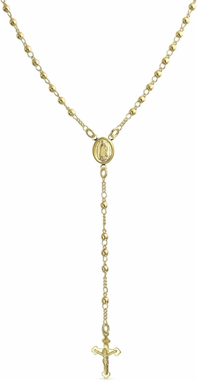 Bling Jewelry Catholic Christian Prayer Rosario Ball Beads Crucifix Cross Catholic Jesus Virgin Mother Mary Rosary Beads Necklace For Women Teen 18K Gold Plated Brass