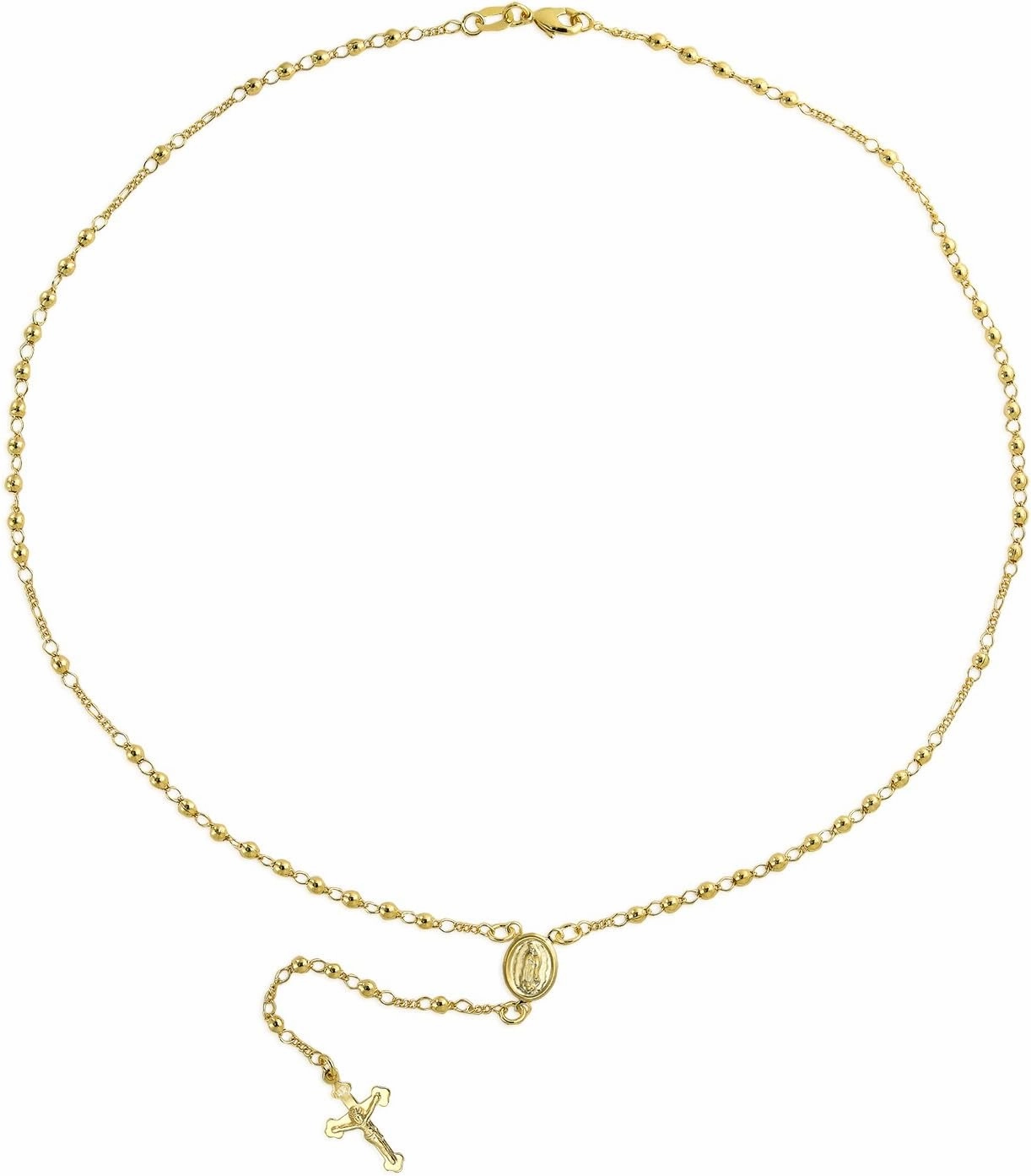 Bling Jewelry Catholic Christian Prayer Rosario Ball Beads Crucifix Cross Catholic Jesus Virgin Mother Mary Rosary Beads Necklace For Women Teen 18K Gold Plated Brass