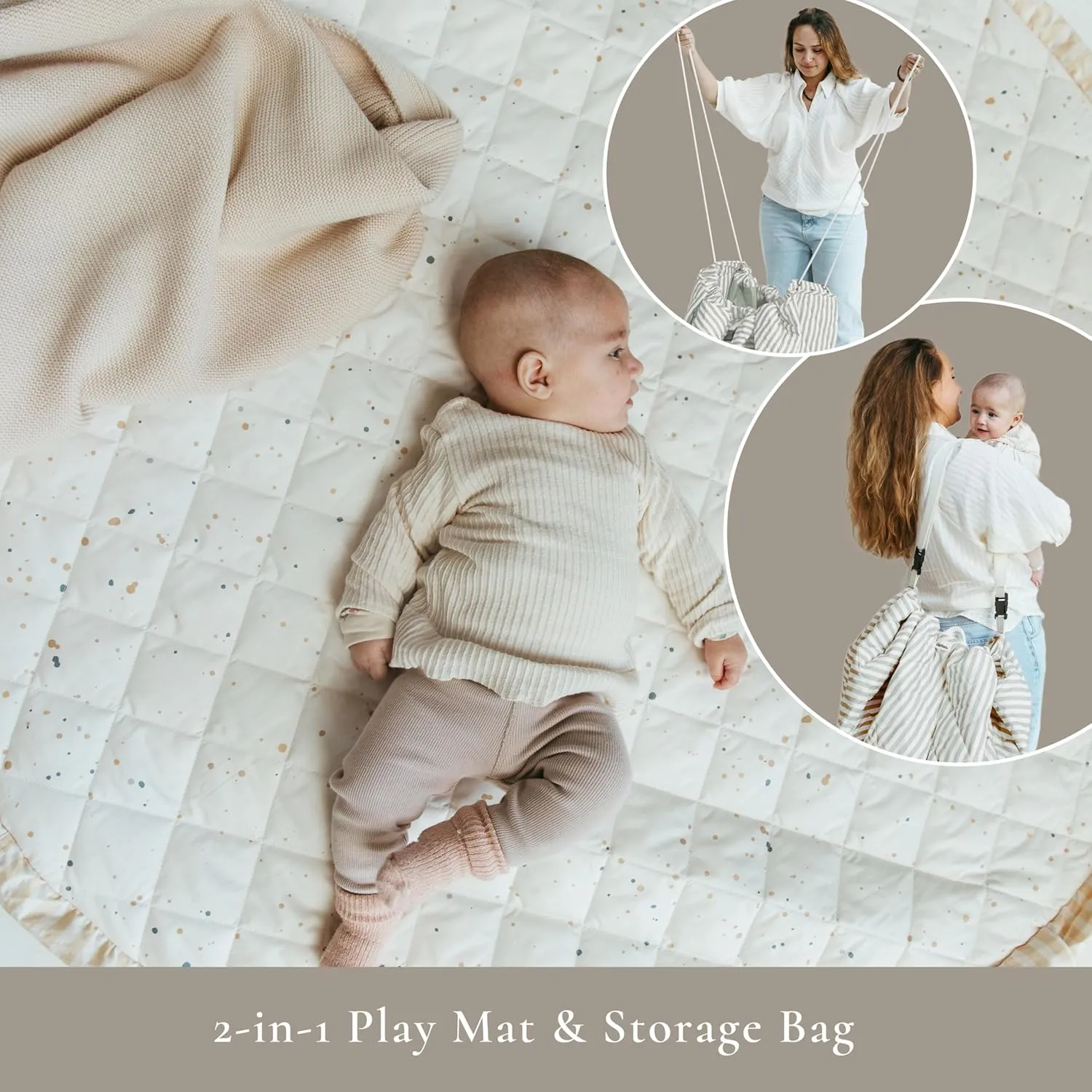 Blooom 2-in-1 Quilted Baby Play Mat & Storage Bag | Portable, Soft, and Convenient | Perfect for Travel & On-The-Go | Portable Play Mat for Baby & Toddler | Oekotex Cotton (Confetti, 47 Inches)