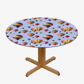 Blue Round Tablecloth Nostalgic Hot Air Balloons in Sky Flying Journey Fitted Round Tablecloth with Elastic Edge Spill Oil-Proof Waterproof Colorful Fits up 45"-50" Diameter Tables
