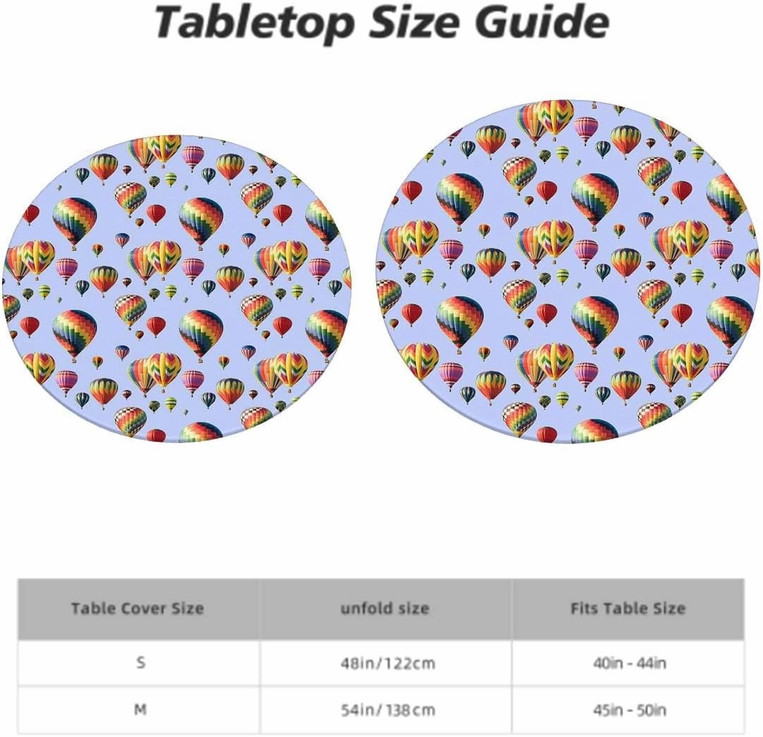 Blue Round Tablecloth Nostalgic Hot Air Balloons in Sky Flying Journey Fitted Round Tablecloth with Elastic Edge Spill Oil-Proof Waterproof Colorful Fits up 45"-50" Diameter Tables