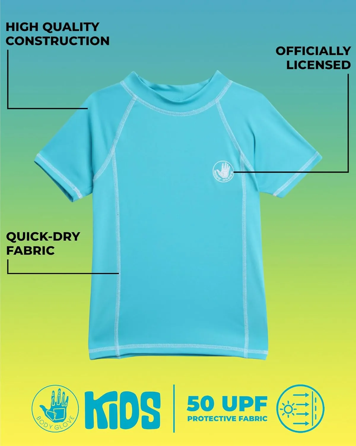 Body Glove Boys Swim Shirt - UPF 50  UV Sun Protection Quick Dry Short Sleeve Rash Guard for Boys Surf Swimwear (Sizes: 5-14)