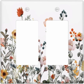 Boho Colorful Wildflower Vintage Flower Floral Plants Double Rocker Decora Outlet Covers 2 Gang Light Switch Cover Decorative Gfci Wall Plate Electrical Switchplate Plug Faceplate for Bathroom