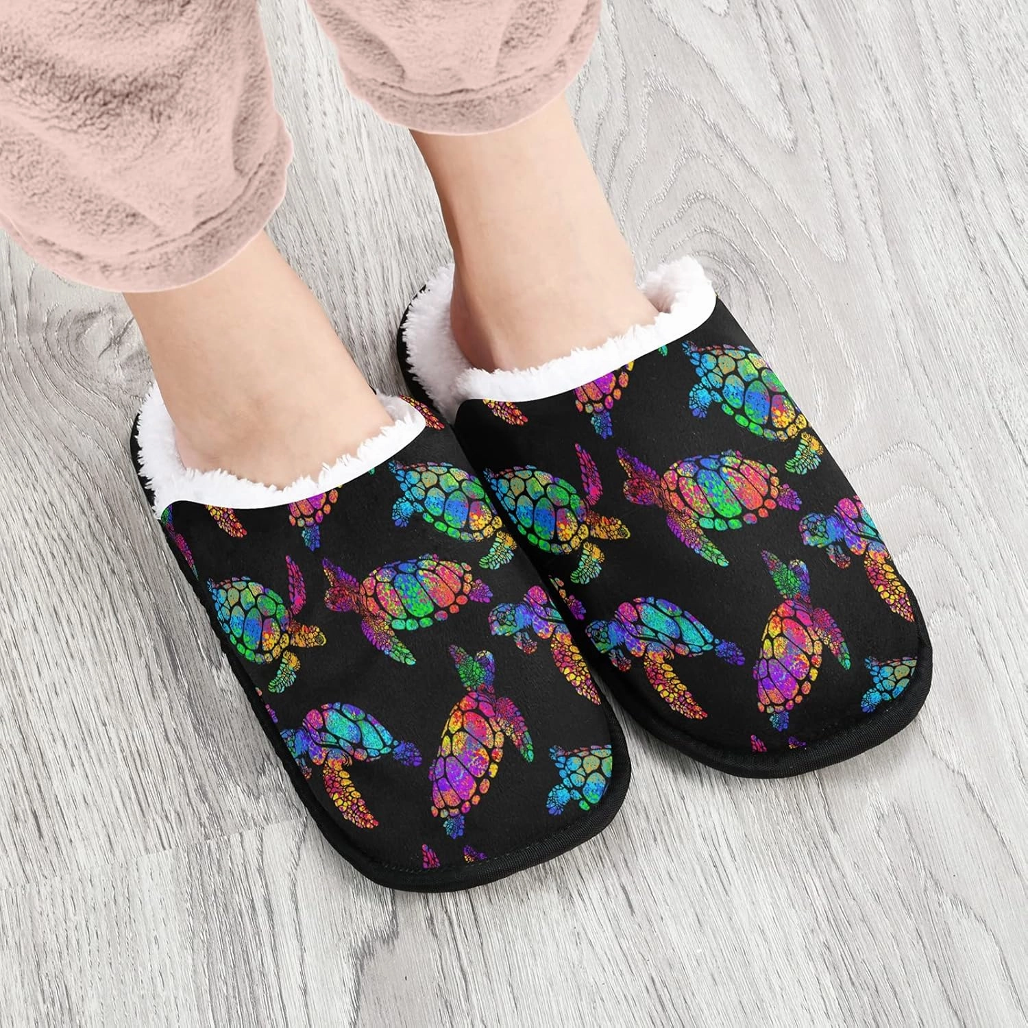 Boho Sea Turtle Slippers, Soft Memory Foam Non-Slip Indoor Home Shoes House Slippers for Bedroom Hotel Travel Spa