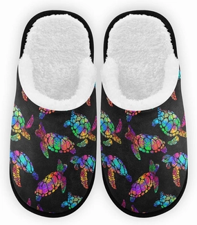 Boho Sea Turtle Slippers, Soft Memory Foam Non-Slip Indoor Home Shoes House Slippers for Bedroom Hotel Travel Spa