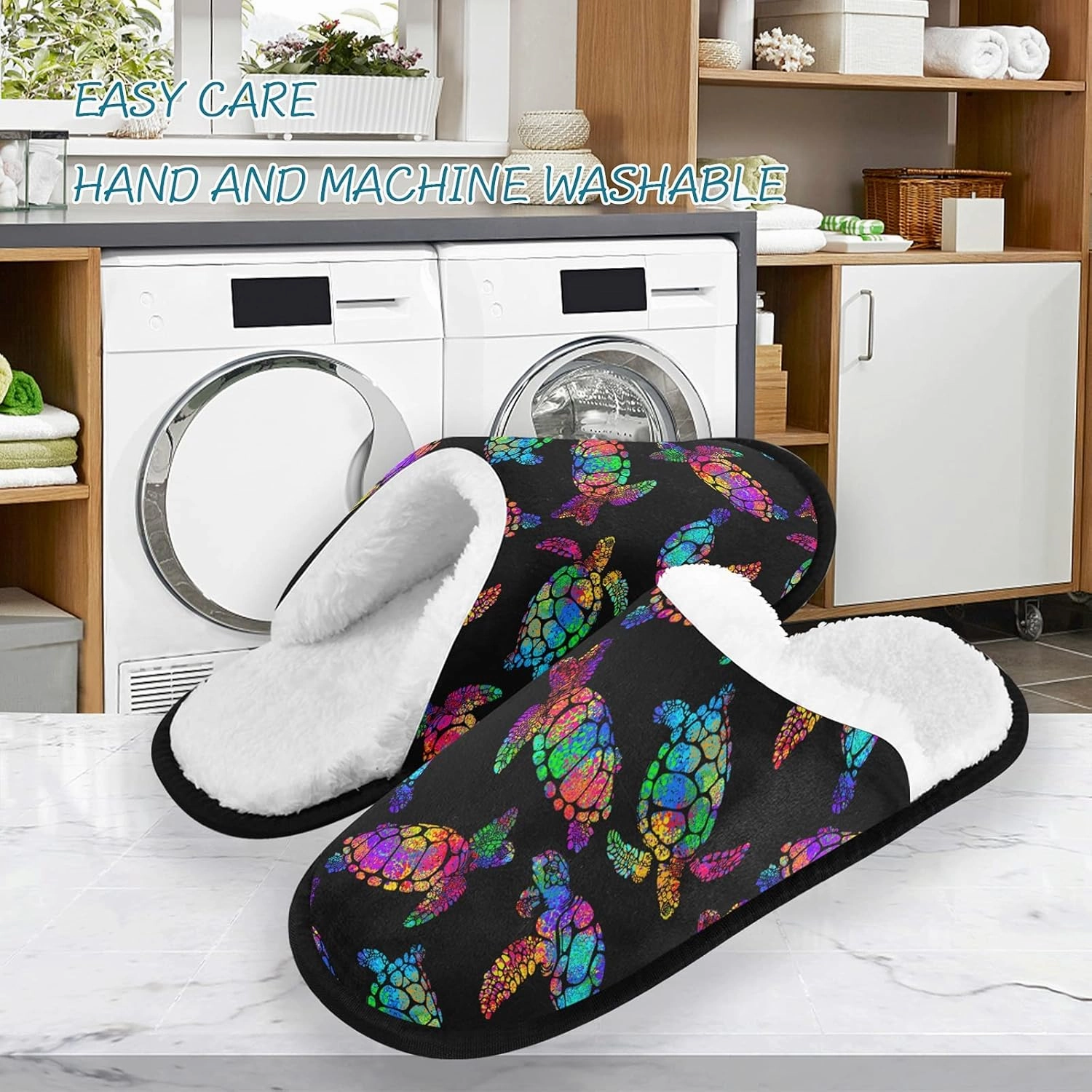Boho Sea Turtle Slippers, Soft Memory Foam Non-Slip Indoor Home Shoes House Slippers for Bedroom Hotel Travel Spa