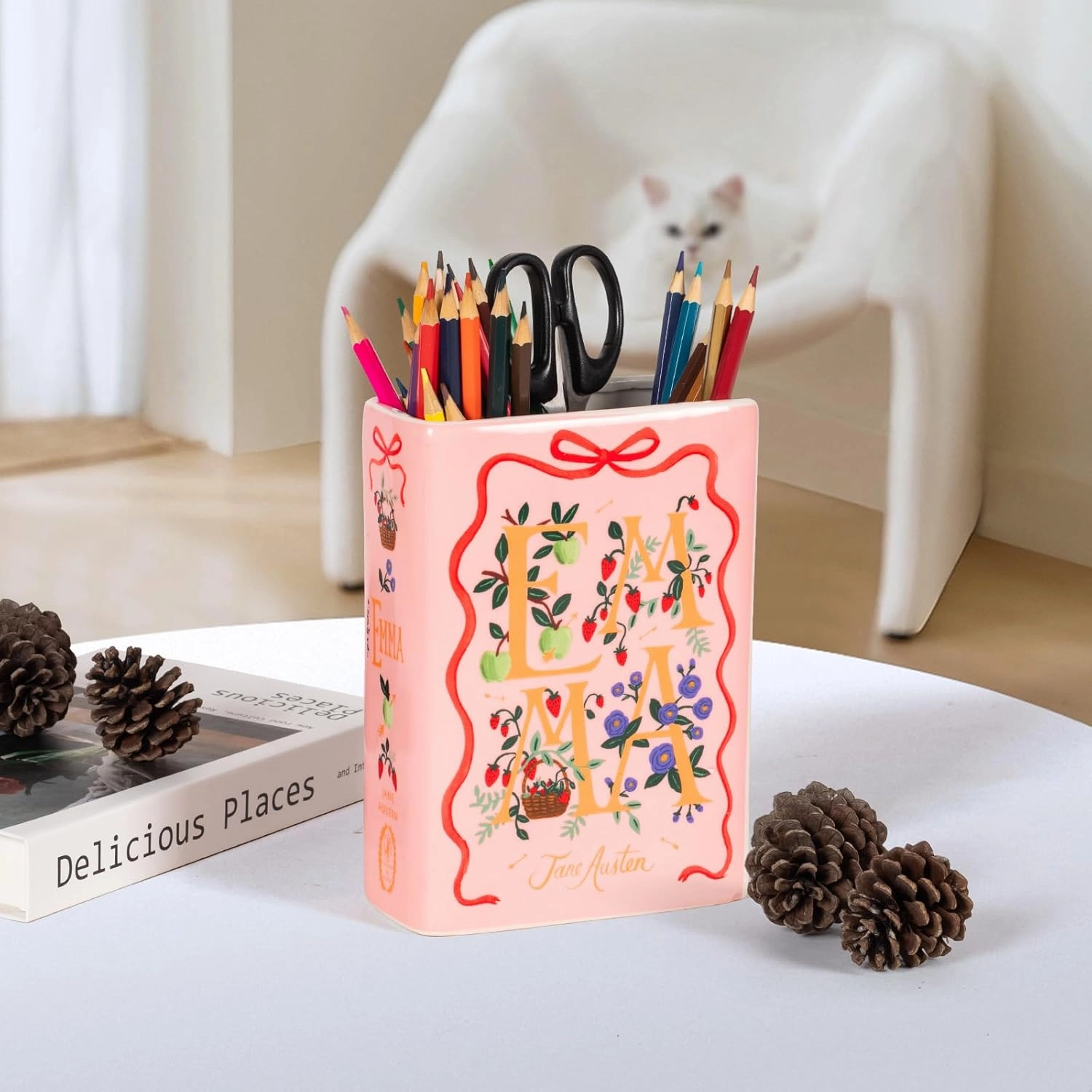 Book Vase, Ceramic Flower Vase Modern Decorative Home Decor Gift Idea Unique Bookshelf Decor for Home, House Warming,Office， Dining Table，Living Room (Emma)