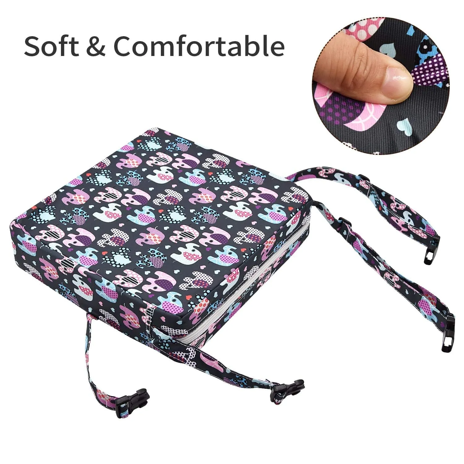 Booster Seat for Kitchen Chair - Washable Toddler Booster for Dining Table, Portable Travel Increasing Cushion for Kid (Elephant)