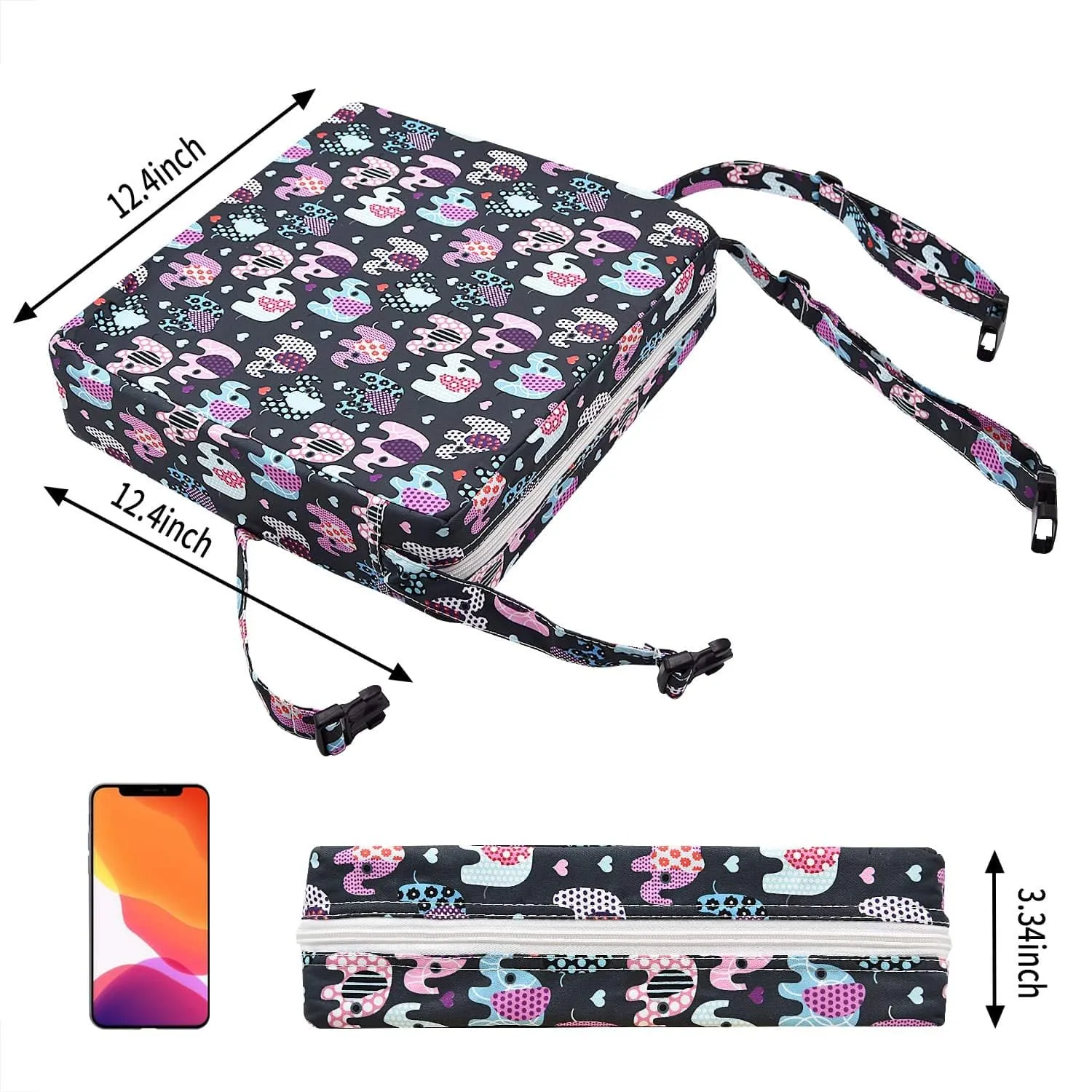Booster Seat for Kitchen Chair - Washable Toddler Booster for Dining Table, Portable Travel Increasing Cushion for Kid (Elephant)