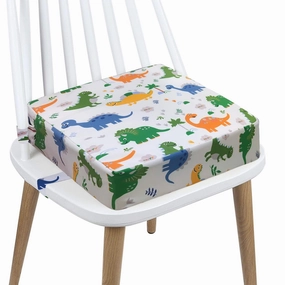 Booster Seat for Kitchen Chair - Washable Toddler Booster for Dining Table, Portable Travel Increasing Cushion for Kid (Dinosaur White)
