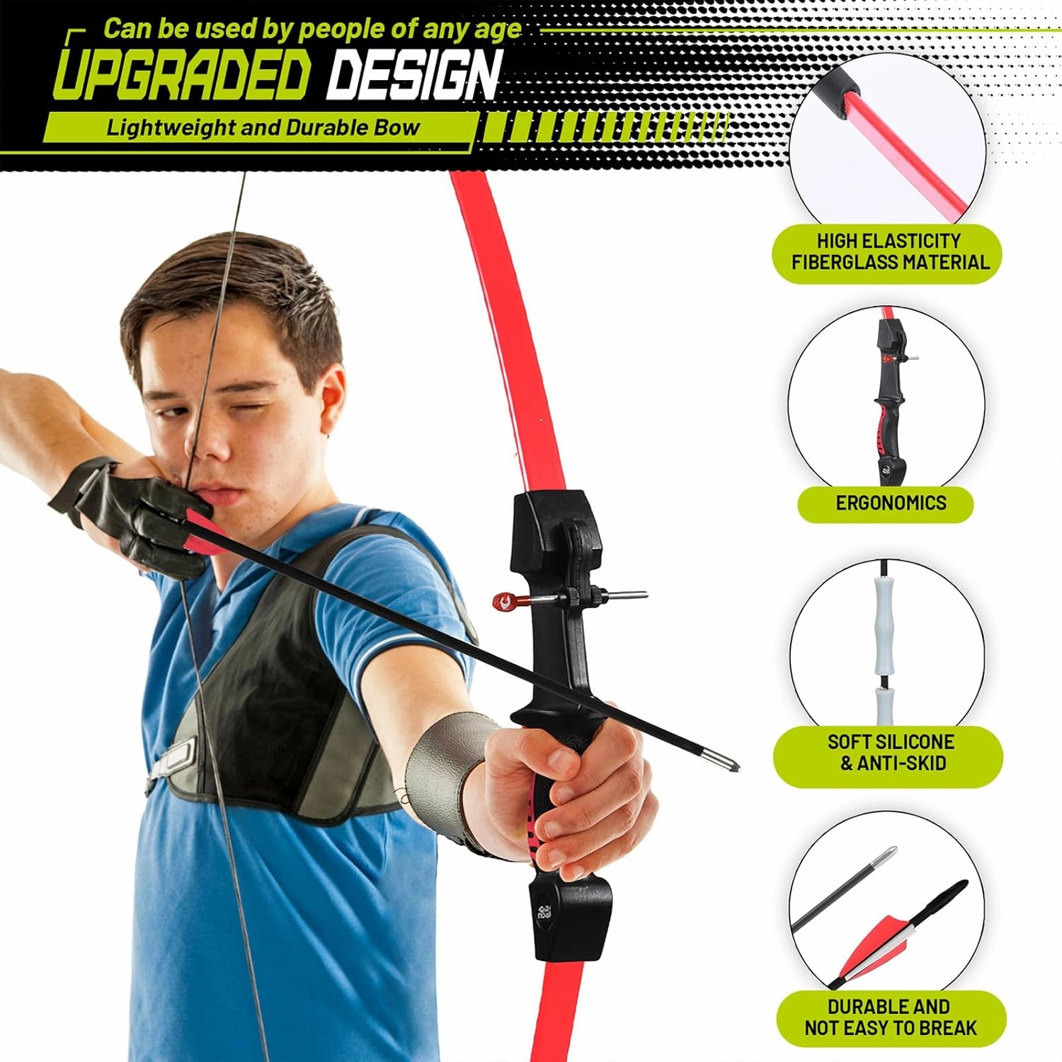 Bow and Arrow for Teens Beginners Adults Longbow Kit 8 Arrows 5 Target Face Archery Recurve Bow Set Backyard Games Gift for Outdoor Sports