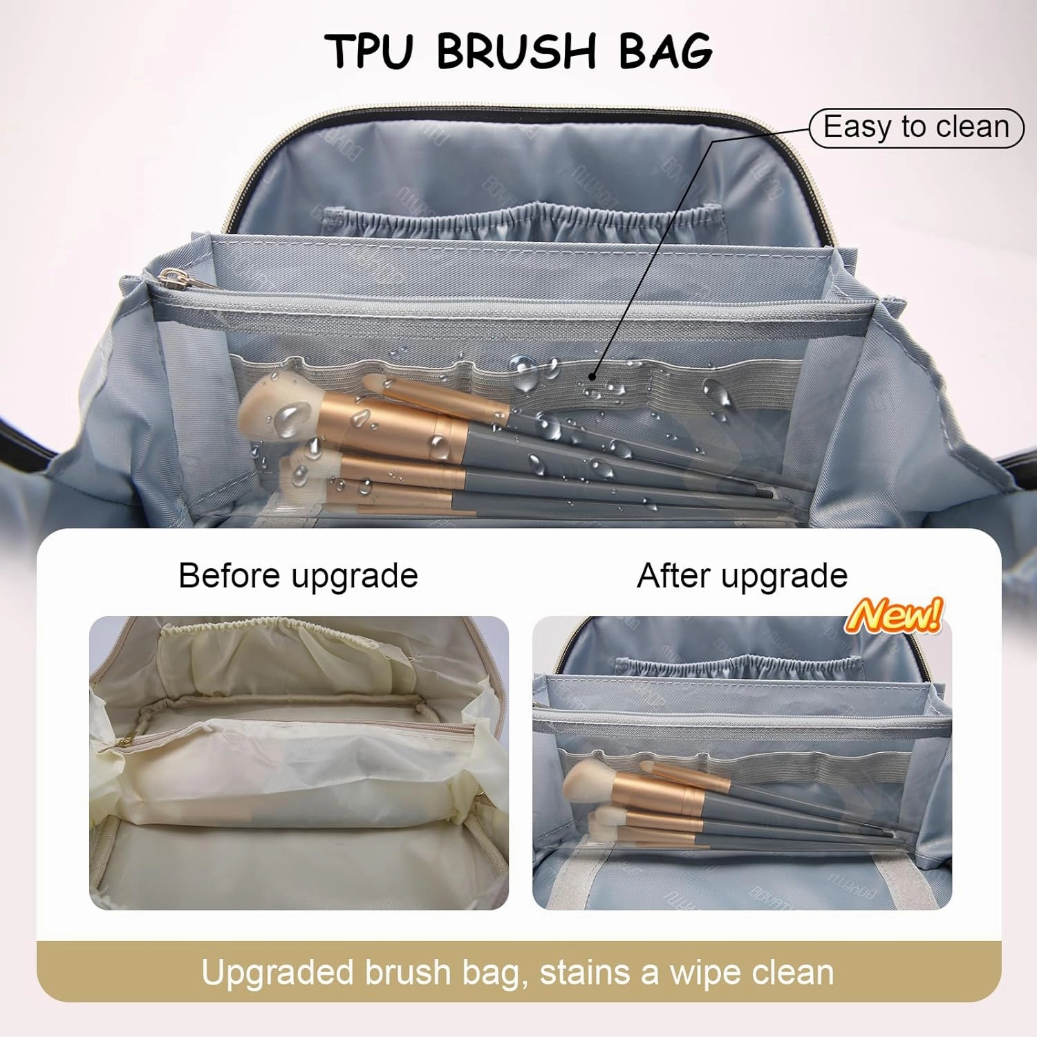 BOYATU Travel Makeup Bags for Women Cosmetic Bag: Puffy Make up Bags Set of 3 - Vegan Leather Makeup Organizer - Waterproof Large Toiletry Bag with Compartments - Travel Essentials (02 Khaki)