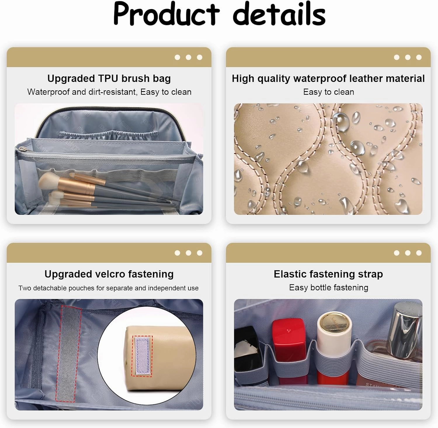 BOYATU Travel Makeup Bags for Women Cosmetic Bag: Puffy Make up Bags Set of 3 - Vegan Leather Makeup Organizer - Waterproof Large Toiletry Bag with Compartments - Travel Essentials (02 Khaki)