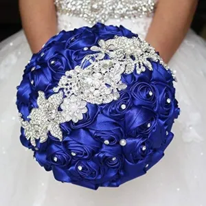 Bride Holding Flowers, Romantic Wedding Colorful Rose Bride 's Bouquet,Purple Pink Bridal Bouquets (Royal Blue)