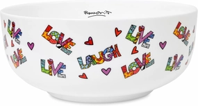 BRITTO Large Bone China Serving Bowl, 7.5" - Fine Porcelain Bowl for Salad, Pasta, Cereal, Soup - Artistic Side Dishes, Snacks, Parties, Dishwasher & Microwave Safe Dinnerware - Live Laugh Love Design