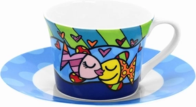 BRITTO Romero Bone China Coffee & Tea Cup with Saucer, 6.7 oz, Deeply In Love, Fish Artwork Design