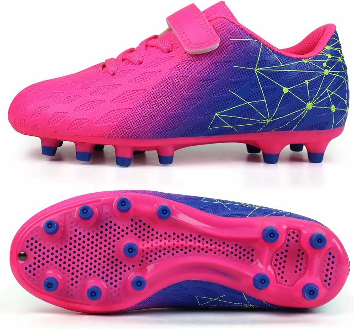 brooman Kids Firm Ground Soccer Cleats Boys Girls Athletic Outdoor Football Shoes