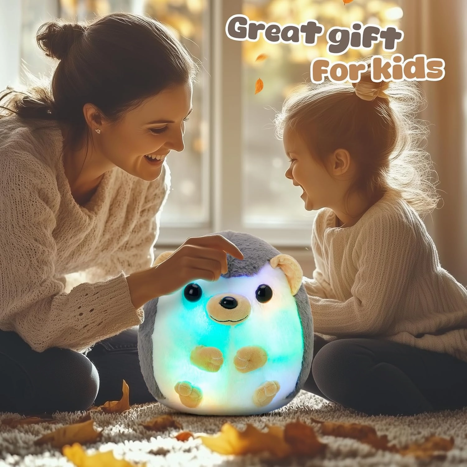 BSTAOFY 10'' Light up Hedgehog Stuffed Animal Glow Soft Plush Toy LED Nightlight Bedtime Gift for Toddlers Kids on Birthday Christmas