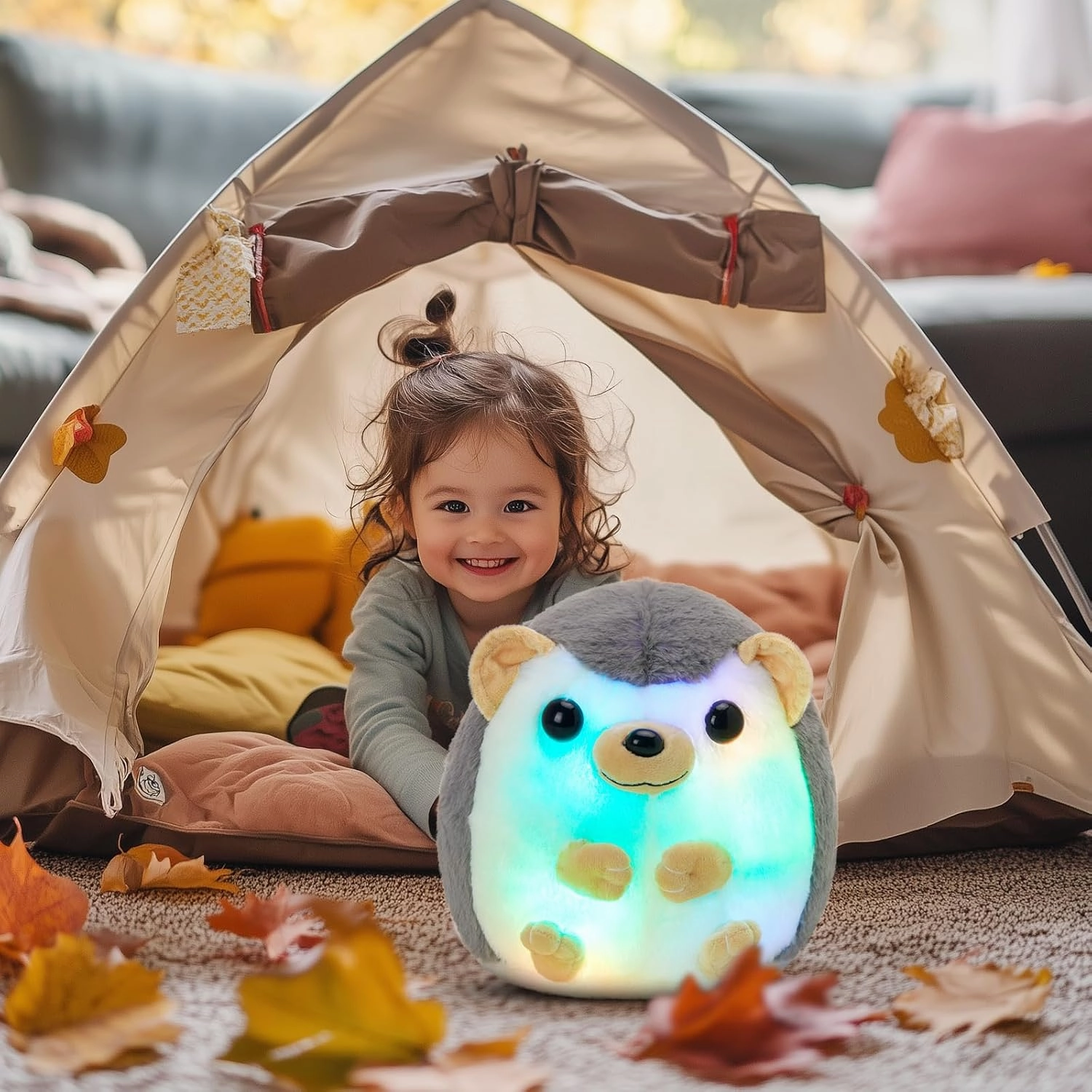 BSTAOFY 10'' Light up Hedgehog Stuffed Animal Glow Soft Plush Toy LED Nightlight Bedtime Gift for Toddlers Kids on Birthday Christmas