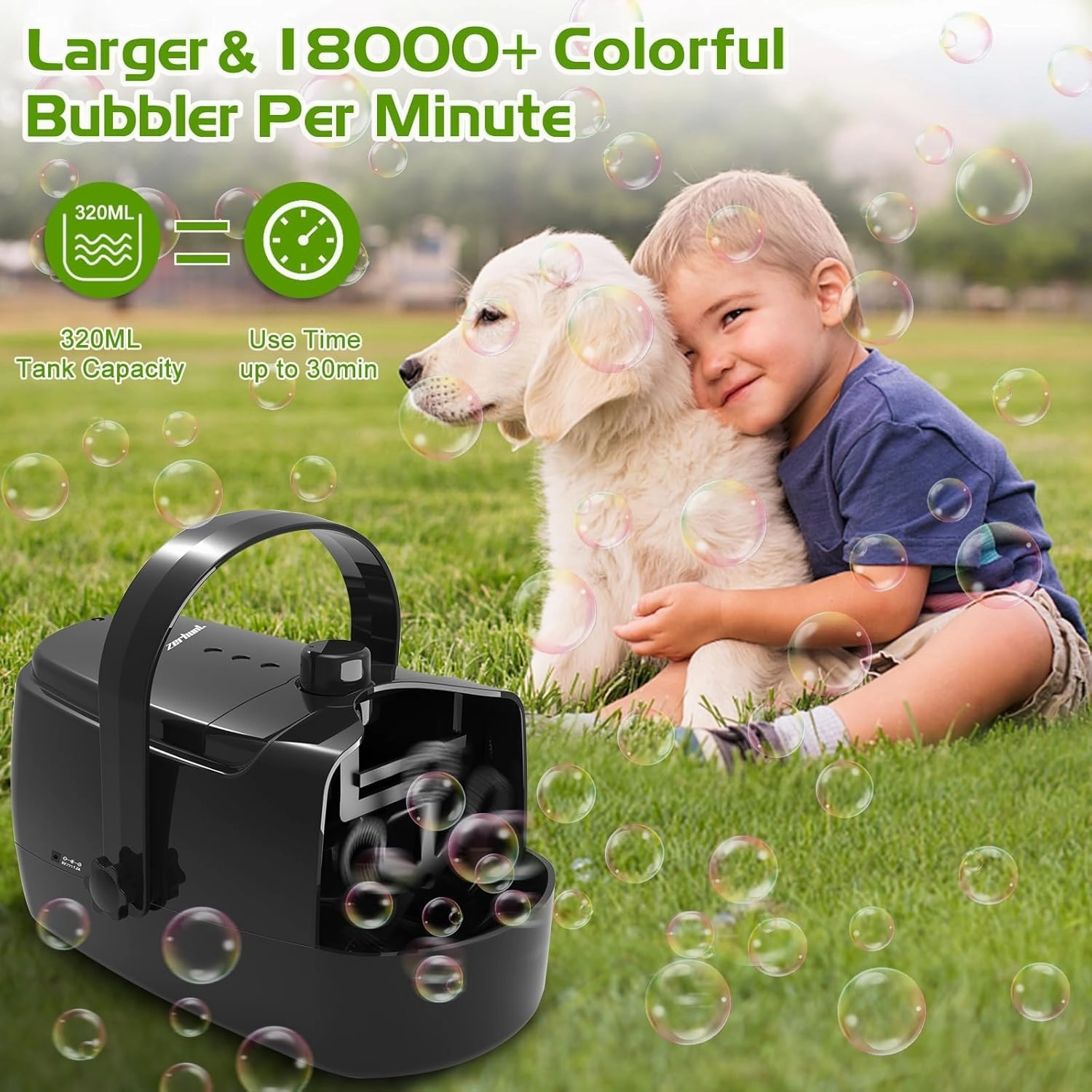 Bubble Machine Durable Automatic Bubble Blower, 18000  Big Bubbles Per Minute Bubbles for Kids Toddlers Bubble Maker Operated by Plugin or Batteries Bubble Toys for Indoor Outdoor Birthday Party