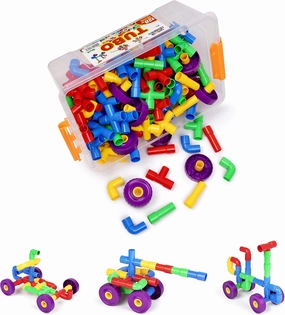 Building Toys for Kids, 128 Piece Construction Blocks for Kids, Tubular Spout Constructor STEM Toy for Toddlers Ages 4 