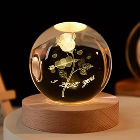 C&M 3D I Love You Crystal Ball Night Light,I Love You Figurine Lamp,Decorative Glass Sphere Ball Paperweight Crystal Sea Animal Decorations for Home (I Love You)