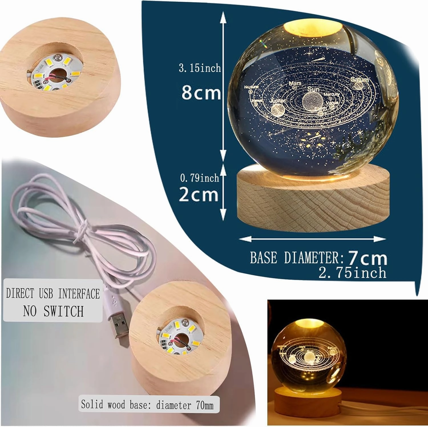C&M 3D I Love You Crystal Ball Night Light,I Love You Figurine Lamp,Decorative Glass Sphere Ball Paperweight Crystal Sea Animal Decorations for Home (I Love You)