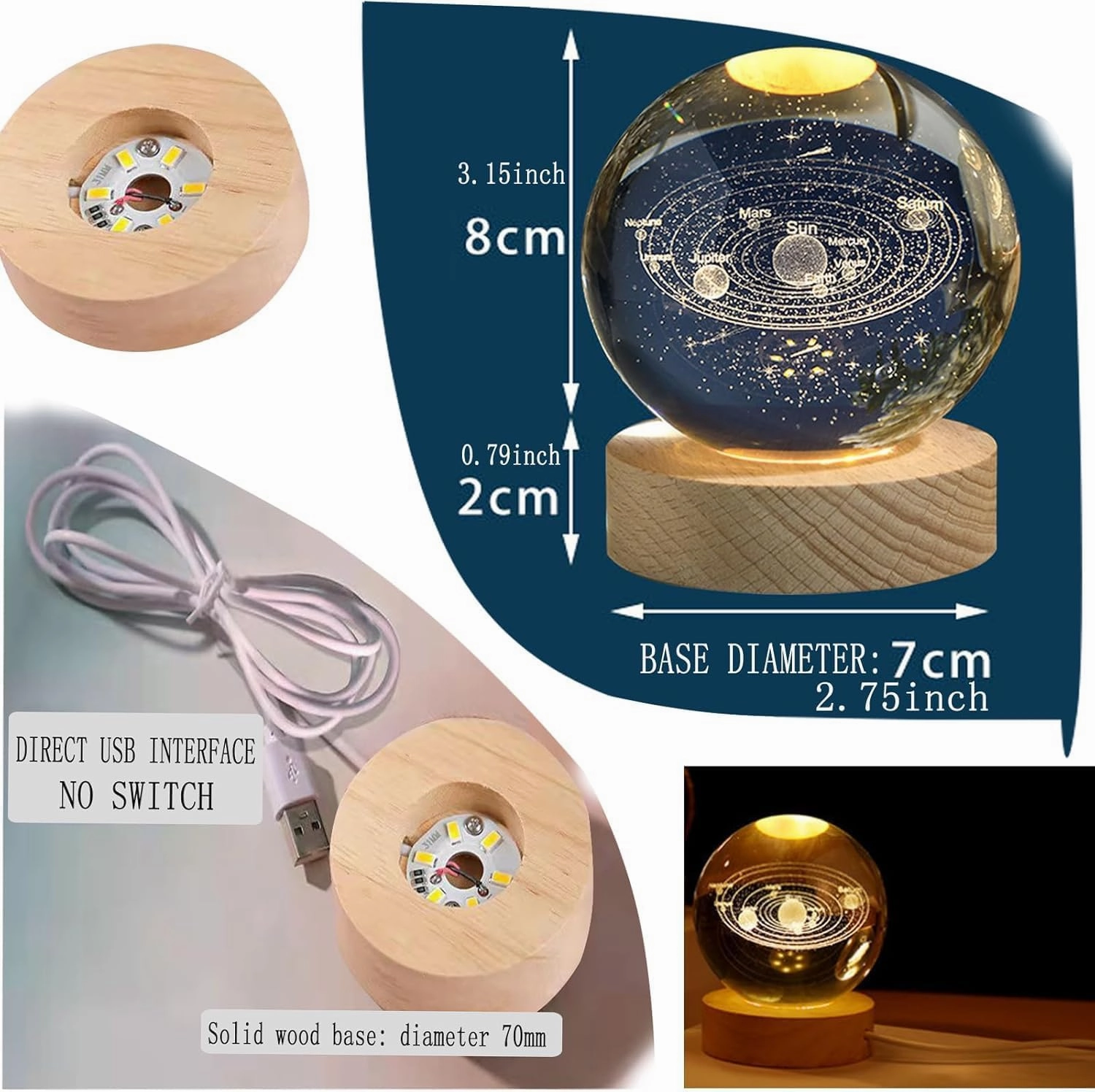 C&M 3D Whale Crystal Ball Night Light,WhaleFigurine Lamp,Decorative Glass Sphere Ball Paperweight Crystal Sea Animal Decorations for Home (Whale)