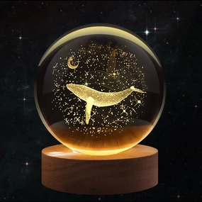 C&M 3D Whale Crystal Ball Night Light,WhaleFigurine Lamp,Decorative Glass Sphere Ball Paperweight Crystal Sea Animal Decorations for Home (Whale)