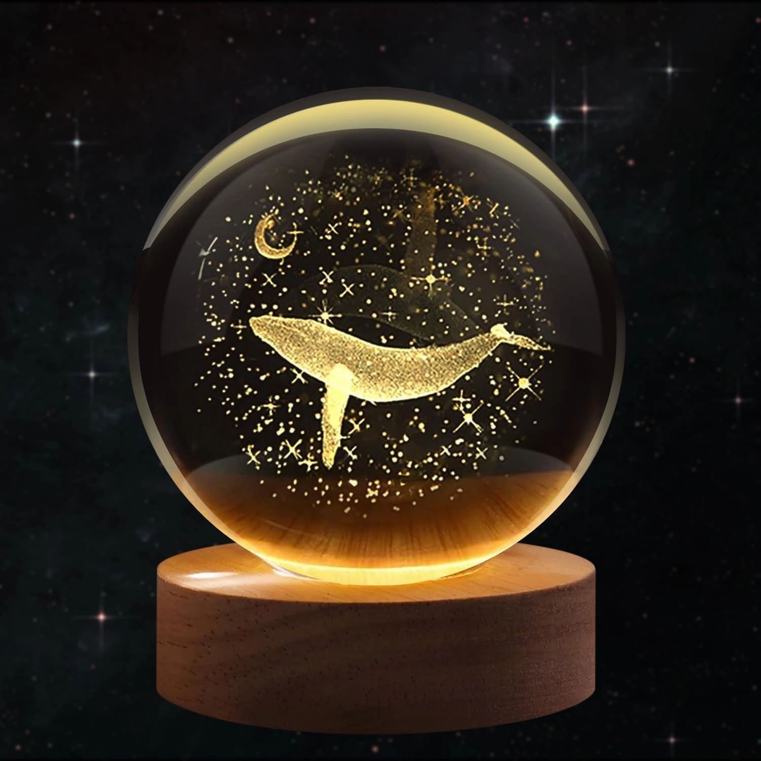 C&M 3D Whale Crystal Ball Night Light,WhaleFigurine Lamp,Decorative Glass Sphere Ball Paperweight Crystal Sea Animal Decorations for Home (Whale)
