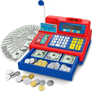 Calculator Cash Register Toy Gift for Kids Age 3, 4, 5, 6, 7, 8  Year Old, 103 Pcs Grocery Store Playset with Microphone, Credit Card, Cash Register for Toddlers Kids 4-8