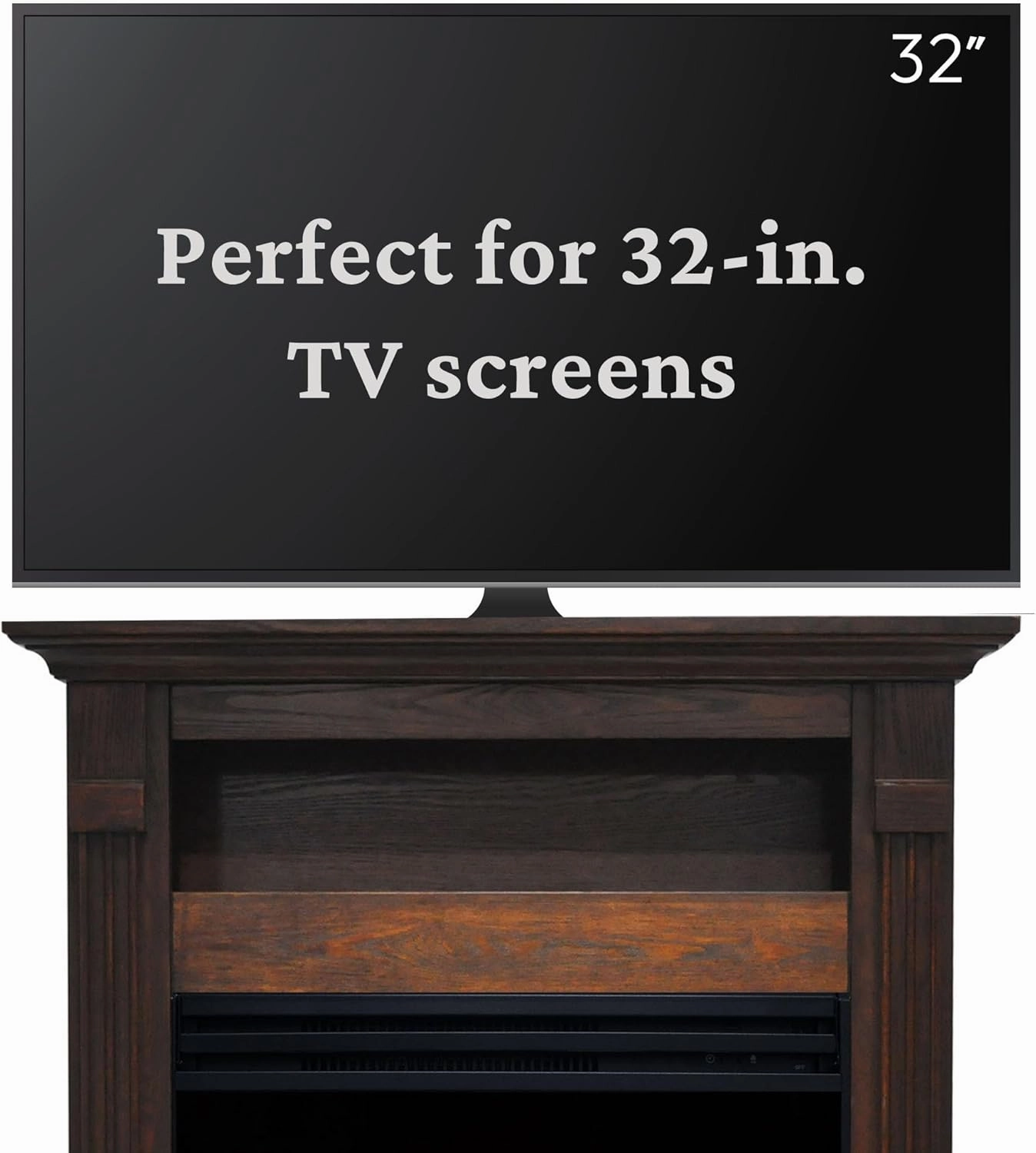 Cambridge Sienna 34 Inch Freestanding Fireplace Mantel with Storage Shelf and 1500W Electric Heater Insert with Deep Log Display, Colorful Flames, Remote Control, Walnut