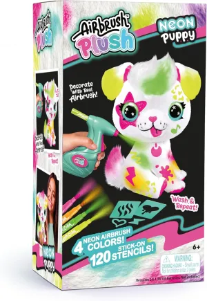 Canal Toys Personalize Airbrush Plush Large Neon Puppy! Decorate, wash, Repeat! Customize Your own Spray Art Plush with Markers, Battery Powered Airbrush and 100  Stencils. Ages 6 