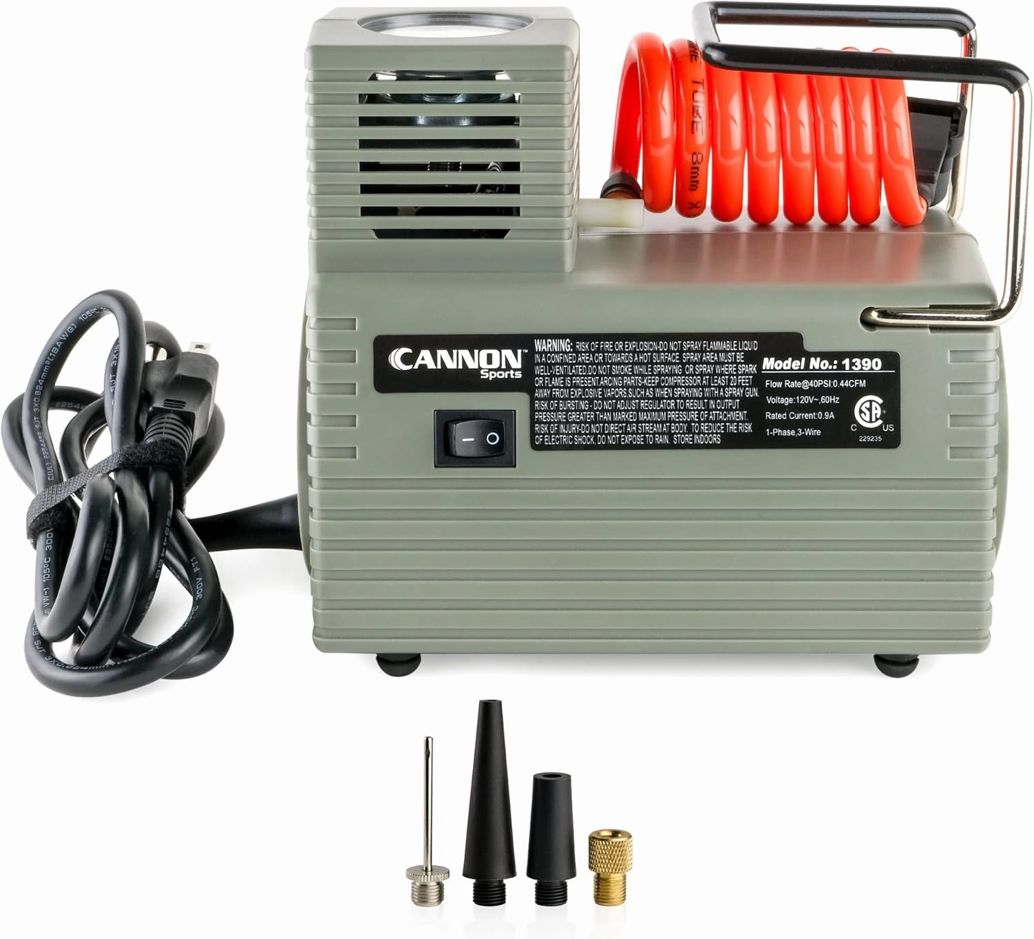 Cannon Sports Electric Ball Inflator Pump with Pressure Gauge – Powerful 1/8 HP Oil-Less Compressor, Inflates Balls, Exercise Balls, Tires, Pool Floats, Air Mattresses, and More