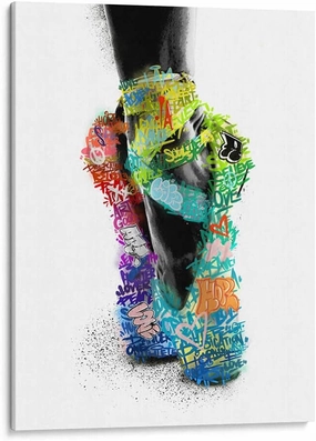 Canvas Lab | Ballet Shoes Graffiti by David Aste | 15 x 20 in | Canvas Print Wall Art | Colorful, Illustrations, Street art | Wall Decor for Bedroom, Living Room or Office