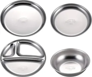 Captain Stag UZ-13313 Stainless Steel Tableware, Plate, Dish, Camping Tableware Set, Divider Plate, 7.3 inches (19 cm), Plate 6.3 inches (16 cm), Ball 6.1 inches (15.5 cm), Made in Japan