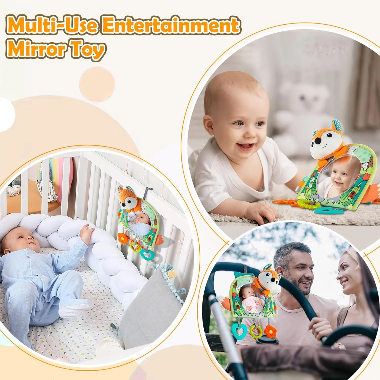 Car Seat Toy, Baby Car Mirror Toy for Baby Rear Facing, Travel Baby Activity Center with Hanging Engaging Toys for Infants Babies 0-6-12-18 Months Boy Girl