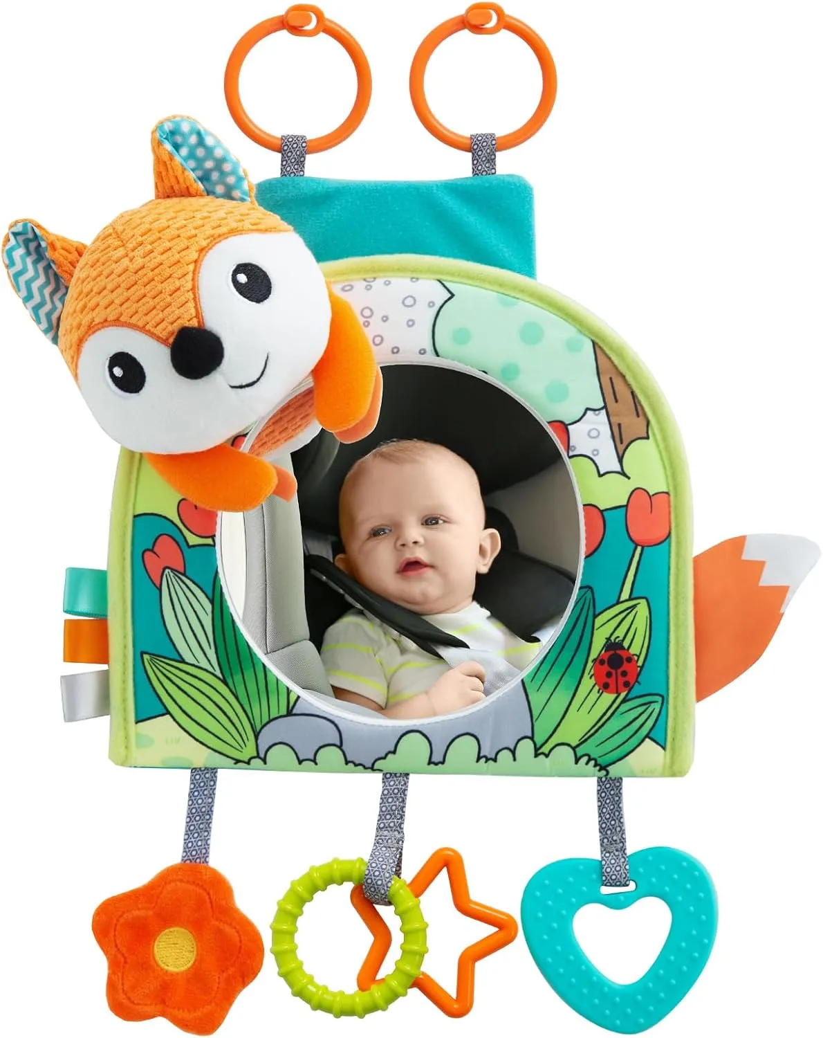 Car Seat Toy, Baby Car Mirror Toy for Baby Rear Facing, Travel Baby Activity Center with Hanging Engaging Toys for Infants Babies 0-6-12-18 Months Boy Girl