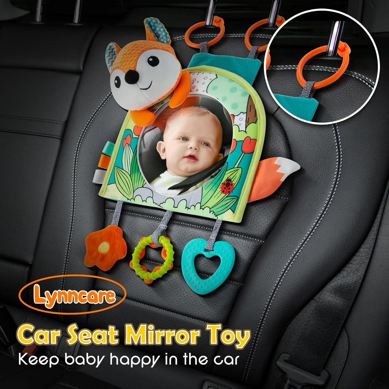 Car Seat Toy, Baby Car Mirror Toy for Baby Rear Facing, Travel Baby Activity Center with Hanging Engaging Toys for Infants Babies 0-6-12-18 Months Boy Girl