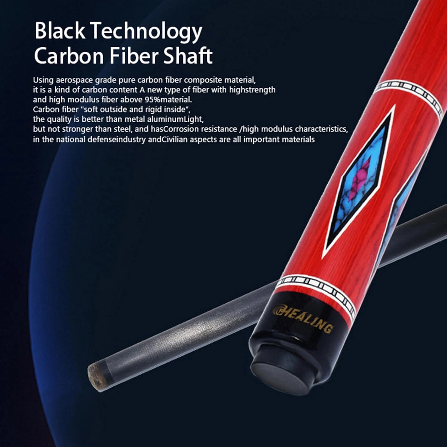 Carbon Fiber Pool Cue – 12.9mm, 14mm and 12.4mm, 2-Piece Billiard Cue Stick for Women/Men, Professional Break Cue for Snooker, 8-Ball, 9-Ball, Home & Club Use
