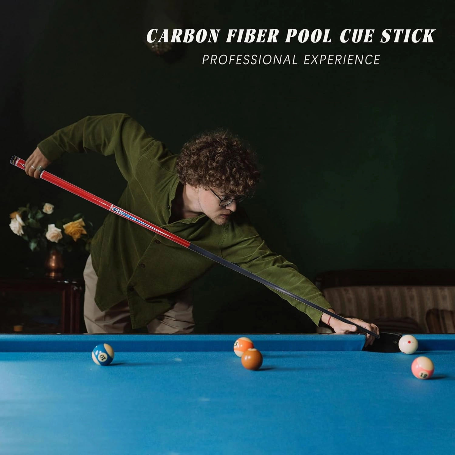 Carbon Fiber Pool Cue – 12.9mm, 14mm and 12.4mm, 2-Piece Billiard Cue Stick for Women/Men, Professional Break Cue for Snooker, 8-Ball, 9-Ball, Home & Club Use